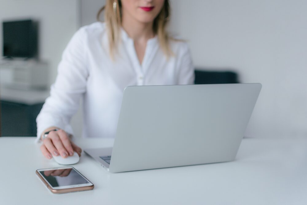 woman searching laptop